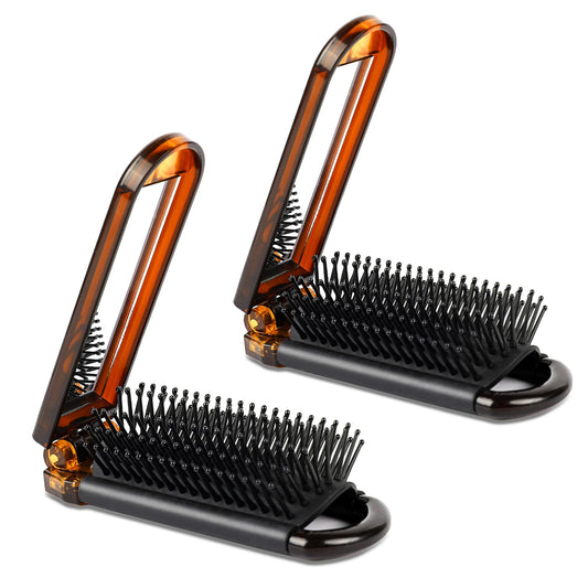 Travel Brush with Mirror, 2 Pack Folding Hair Brush Portable Hair Comb Mini Foldable Hair Brush Compact Travel Comb Small Mirror Comb for Women, Suitable for Car Cosmetic Bag Gym Trip Purse Swimming