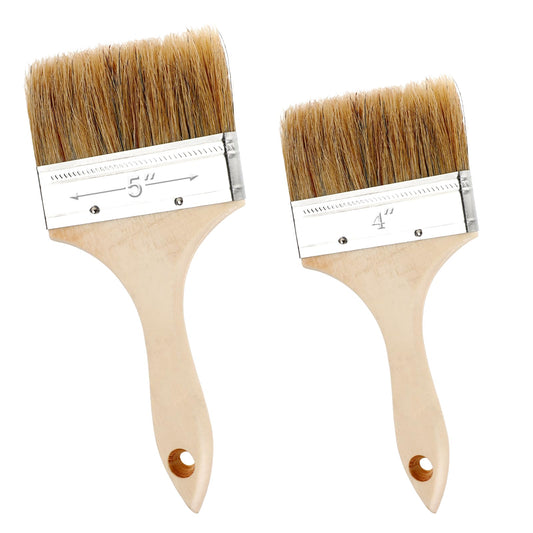 Double Thick Chip Paint Brush, Deck Brush for Painting Walls and Fence Staining, Wooden Handle Masonry Paintbrush for Varnish, Paste, Gesso and Limewash (2Pcs 4-inch and 5-inch)