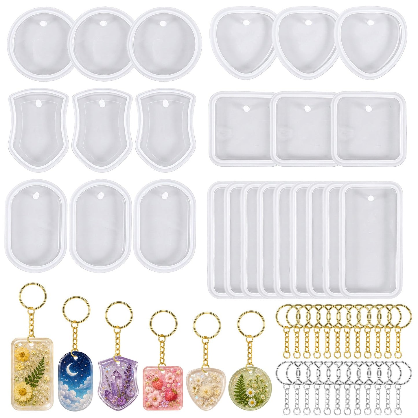 24PCS Resin Keychain Molds Resin Ring Mold Molds for Epoxy Resins 6 Shapes