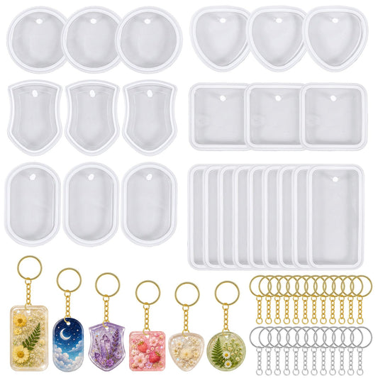 24PCS Resin Keychain Molds Resin Ring Mold Molds for Epoxy Resins 6 Shapes
