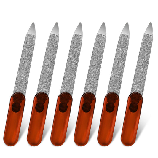 Mozeat Lens Metal Nail File, 6 Pcs Stainless Steel Nail Files Kit with Handle, Mini Nail Files for Natural Nails