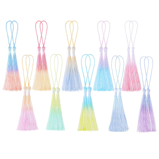 20 pcs Mini Bookmark Tassels for Keychain Making 10 Colors Bookmark Tassels with Cord Loops Handmade Silky Soft Craft 13cm/5-Inch Small Tassels for Bookmarks DIY Crafts Keychain Jewelry Making