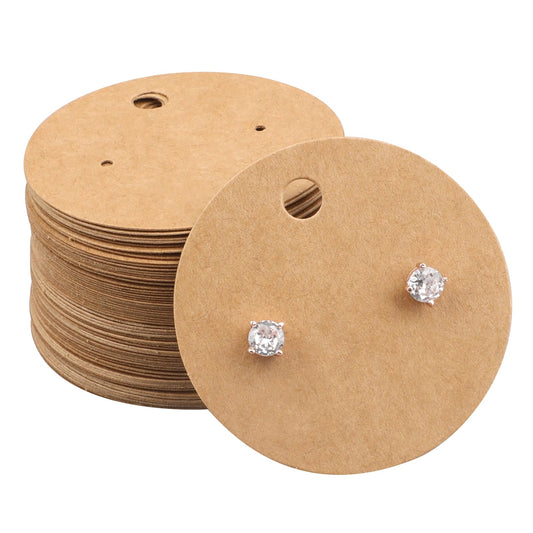 100 Pcs Earring Display Cards Brown Earring Holder Cards Round Blank Earring Display Holders Cardboard Earring Holder Cards Blank Hanging Display Cards for DIY Craft Earring Stud