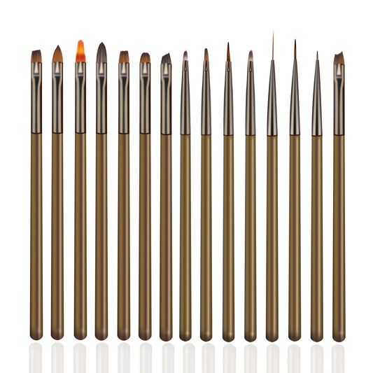 15pcs Nail Art Brushes Set Liner Striping Nail Brushes Nail Dotting Pen 3D Nail Art Decorations Brush Builder Nail Gel Brush Nail Art Design Pen Painting Tools Nail Polish Brushes&Clean Up Brushes