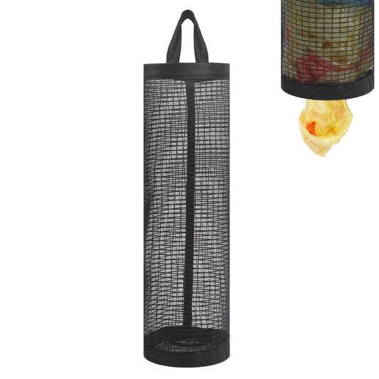 Mesh Plastic Bag Holder Hanging Storage Bag Dispenser Shopping Bag Holder Trash Bags Grocery Bag Organizer with Hanging Hook