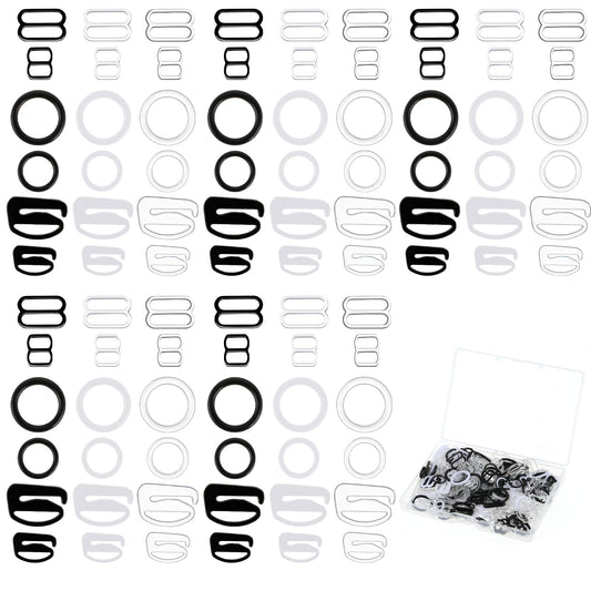 252pcs Bra Strap Hooks Bra Strap Clips Bikini Clasp Slide Replacement Bra Strap Rings Nylon Clips Sliders for Swimsuit Halter Tops Lingerie Bathing Suit, 3 Styles, 2 Sizes (Clear White Black)