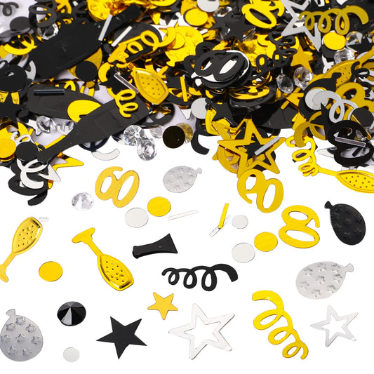 3000 Pcs Glitter 60th Birthday Confetti Metallic Foil Table Confetti Birthday Cake Confetti Black Gold Silver Birthday Confetti Party Decorations Table Sequins for 60th Birthday Party
