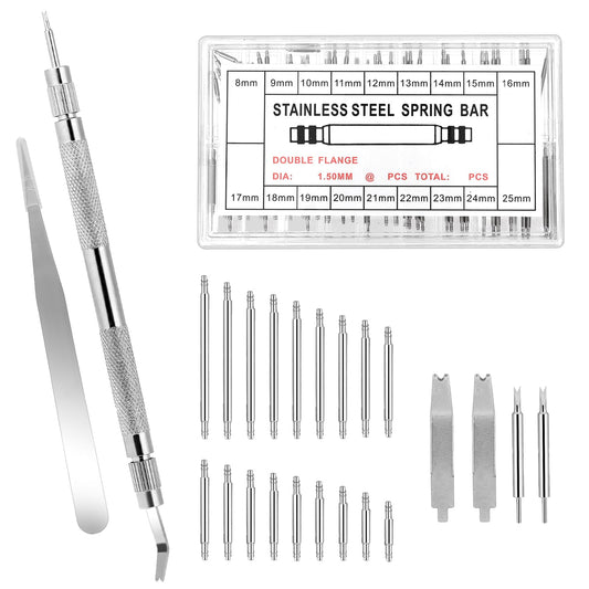 Watch Band Pins Replacement, 150 PCS ?1.5mm Stainless Steel Watch Link Removal Kit Watch Spring Bar Tool Watch Band Remover Tool Watch Adjustment Tool Kit with Tweezer for Watch Repairing (8mm - 25mm)