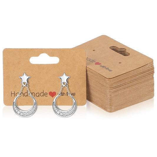 100 Pcs Earring Display Cards, 5x3.5 CM Earring Card Holder Double Sided Blank Kraft Earring Cards with Holes for Earrings Necklace Jewelry Making