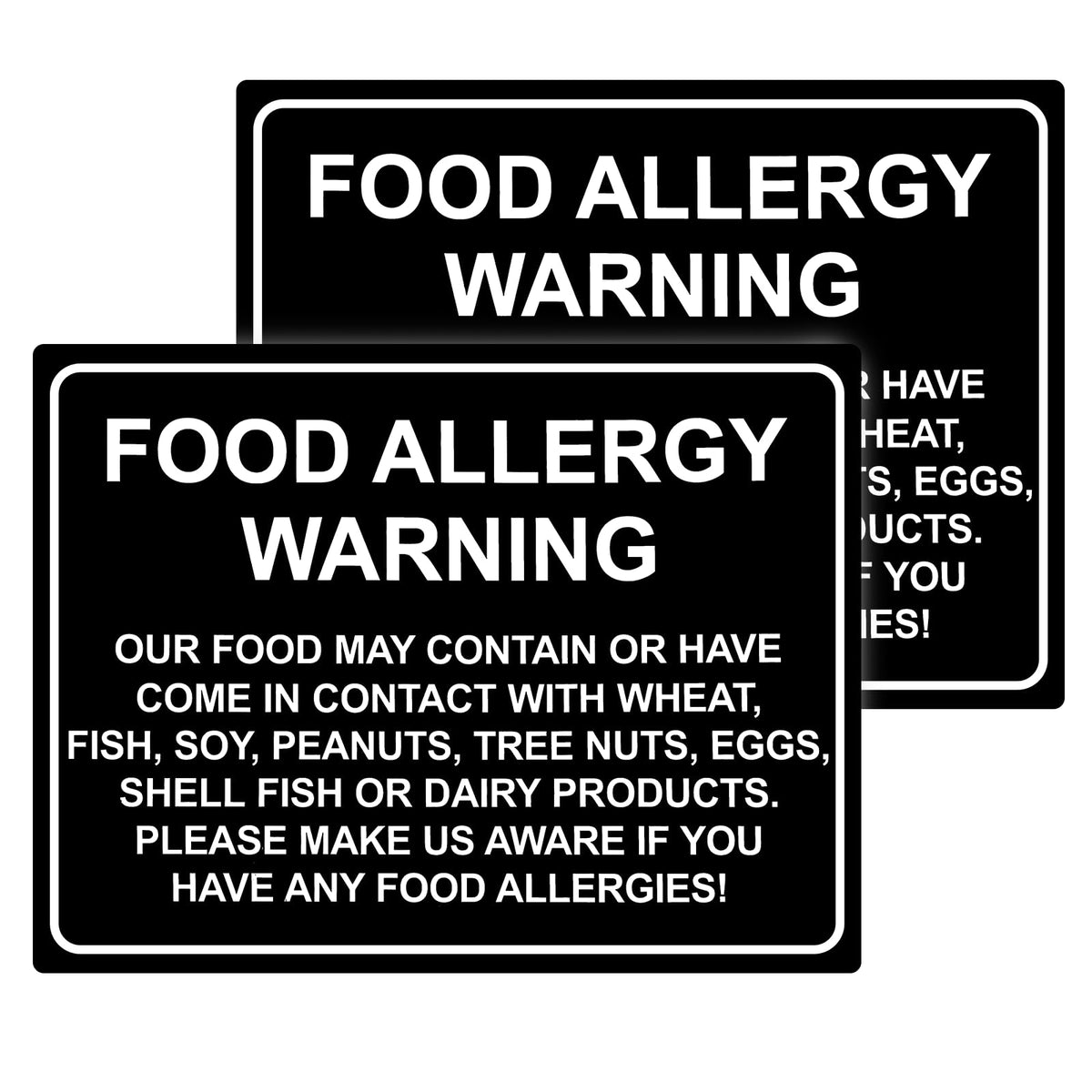 2Pcs 8 x 6 Inch Food Allergy Warning Signs, Self Adhesive Food Safety Signs
