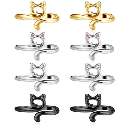 Pack of 8 Crochet Rings Metal Adjustable Crochet Rings Finger Thread Guide Knitting Crochet Loop Rings for Fingers Cat Crochet Ring Finger Holder Crochet Tension Ring Crochet Accessories for Quilting
