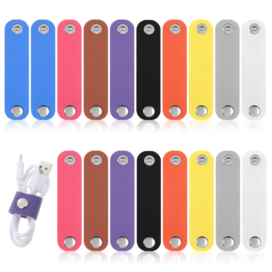 18Pcs Leather Cord Organizer Leather Cable Straps 9 Colour Cable Organizer Earphone Cables Ties Reusable Cable Ties USB Cord Keeper with Snap for Charging Cords Phone Travel Multipurpose