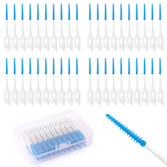 40 Pieces Interdental Brushes Tooth Floss Picks with Storage Case for Brush Tool Tooth Cleaner Suitable for All Kinds of People for Cleaning Gaps Between Teeth(Blue