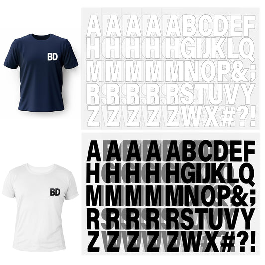 10 Sheets 310 PCS Iron on Letters for Clothing, 1.6'' Heat Transfer Letters, Iron on Vinyl Letters with A-Z Heat Transfer Letters Alphabet Sticker for DIY Printing Craft T-Shirt Jersey (Black, White)