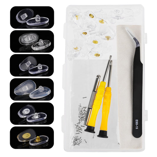 24 Pairs Eyeglass Nose Pads Screw-in Soft Silicone Metal Core Air Chamber Eyeglass Nose Pads Glasses Nose Pad Replacement with Micro Screw, Eyeglass Screwdriver, Glasses Cloth, Tweezers