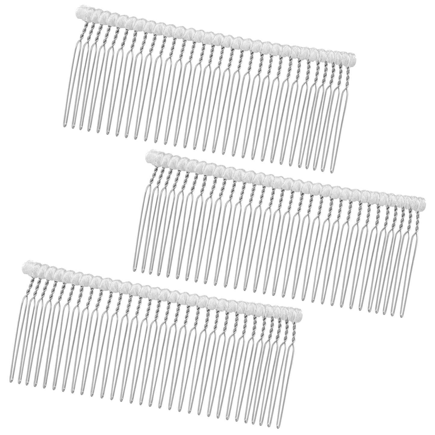 3 Pcs 30 Teeth Ribbon-Wrapped Veil Combs, 1.8" Metal Hair Comb