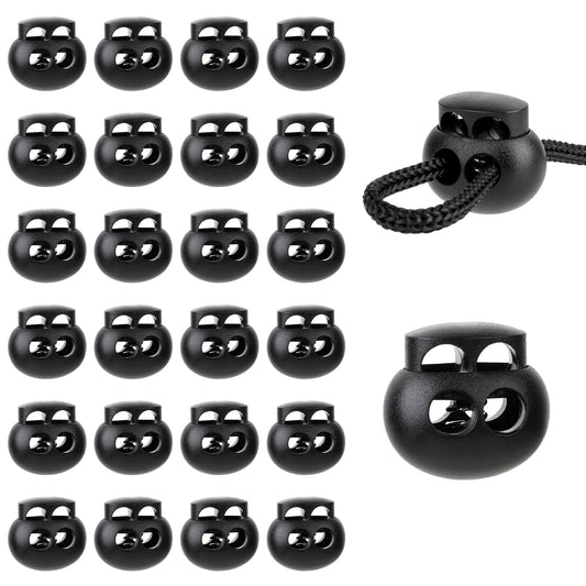 Pack of 24 Cord Locks with 2 Holes Cord Clamp Plastic Rubber Cord Stopper Pull Cord Cord Locks Spring Cord Locks for Drawstring Clothing Paracord (Black)