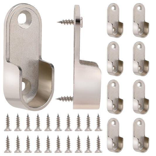 10PCS Oval Closet Rod End Supports, Polished Chrome Finish Closet Rod Bracket Flanges Socket for Wardrobe, Corner Closet(with 20 Matching Screws)
