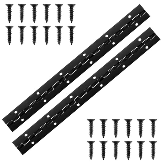 2pcs Black Cabinet Hinges 12inch Stainless Steel Piano Hinge Metal Piano Hinges and Screws, Heavy Duty Piano Hinge with Holes for Piano Cabinet Hardware Door Window Boat