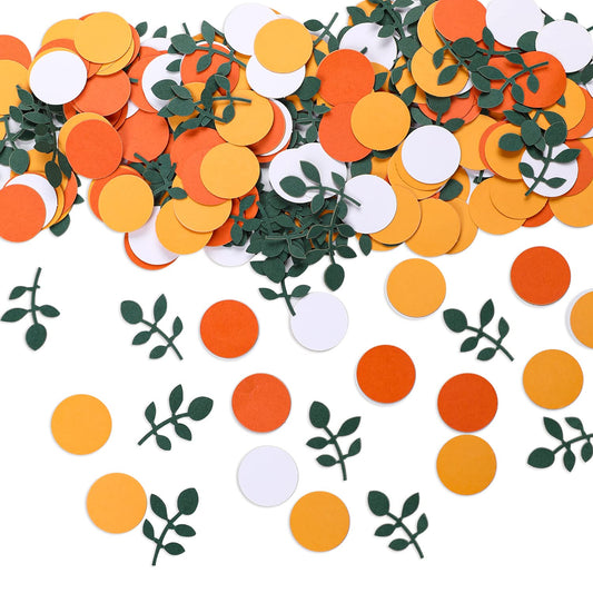 300 Pcs Baby Shower Orange Confetti Orange Birthday Party Round Confetti Dots Sage Blush Round Scatter Confetti, Citrus Confetti White Green Orange Confetti for Baby Shower Birthday Wedding Party