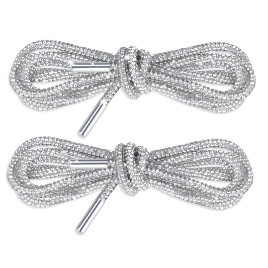 KALIONE 2 Pieces Glitter Shoe Laces Bling Rope Shoe Laces Rhinestone Hoodie String Shiny Rhinestone Shoe Laces for Sneakers Sweatpants Bags Accessories(White)
