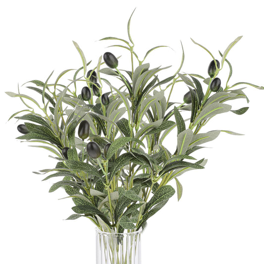 Olive Branches for Vases, 10 Sticks A Double Fork Greenery for Centerpieces Fake Tree Branches Olive Trees Artificial Indoor Faux Olive Leaves Stems for Tabletop Vase, Wedding Party (10 Inches)