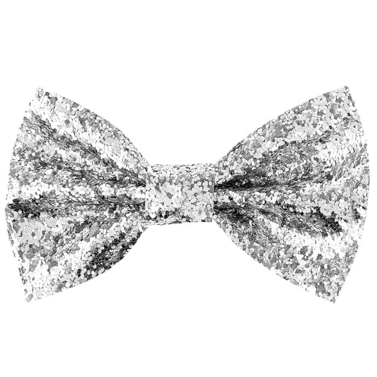 KALIONE Glitter Bowtie Silver Sequin Bow Ties for Men Pre-Tied Bow Tie, Shiny Glittering Bowtie for Party Fancy Dress, Adjustable Adjustable Sparkling Bowtie for Wedding