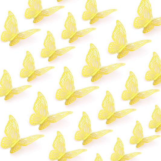 36pcs 3D Butterflies Stickers Gold Butterfly Wall Sticker, 3 Sizes 3D Glitter Butterfly Wall Decals Stickers for Walls, Bedrooms, Classrooms, Party, Wedding, Backdrop Gold Wall Decor