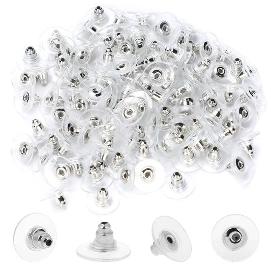 100 Pcs Silicone Earring Backs with Pad Silver Earring Backs Stoppers Earring Backs for Studs Earring Safety Pads for Heavy Earring Fish Hooks Jewelry DIY