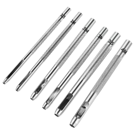 Mozeat Lens 6Pcs Leather Hole Punch 1.5mm-4.5mm Round Hollow Hole Punch Set Leather Stitching Punch Tool for Leather Watch Band, Leather, Gasket Belt, Fabric, Canvas Paper Plastics