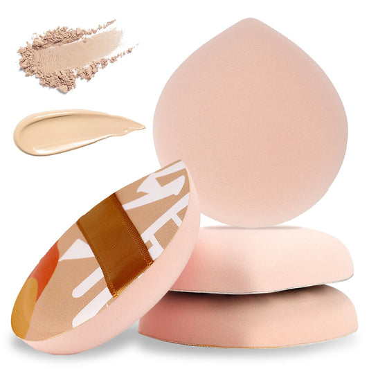 4 PCS Korean Foundation Sponge, Soft Makeup Puff Teardrop Setting Powder Puff Face Makeup Cushion Puff Beauty Blender Sponge Applicators for Concealer Liquid Cream Powder, Beginner Friendly, Medium