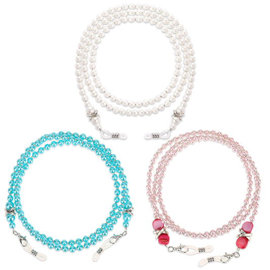 3 Pcs Glasses Chain, Pearl Eyeglass Chain, Beaded Eyeglass Chain Sunglasses Holder Strap, Eye Glass Holders Necklaces, Pearl Masks Chian for Women(White&Light Blue&Light Purple)