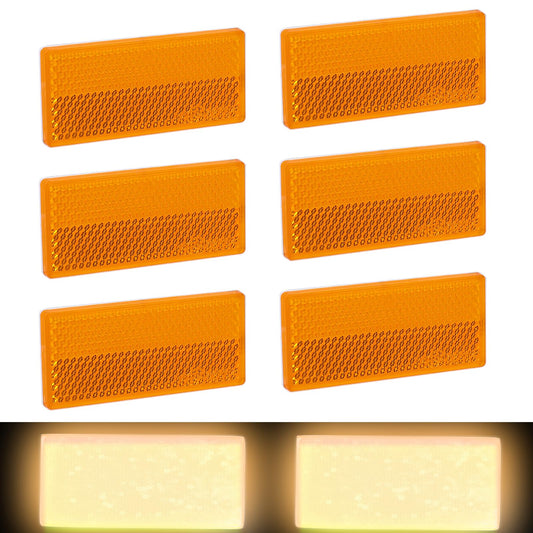 Hariendny 6PCS Reflectors Self-Adhesive Yellow Rectangular Reflectors Safety Small Reflective Panel for Bicycles Trucks RVs Pillars Gates