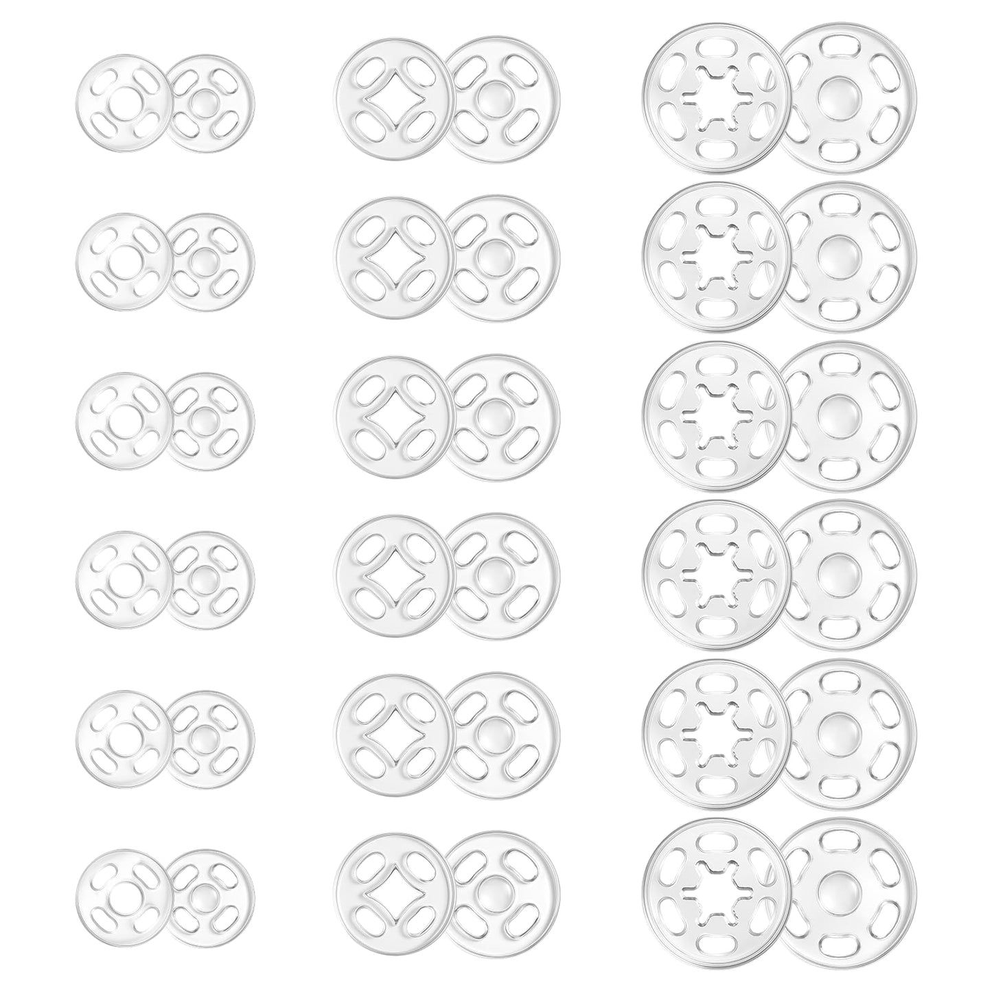 100 Pairs of Press Studs, Transparent Plastic Press Studs for Sewing, Round Invisible Sewing Press Stud for Clothes, DIY Handwear, Shirts, Trousers (7.5 mm, 10 mm, 15 mm)