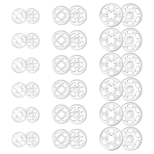 100 Pairs of Press Studs, Transparent Plastic Press Studs for Sewing, Round Invisible Sewing Press Stud for Clothes, DIY Handwear, Shirts, Trousers (7.5 mm, 10 mm, 15 mm)