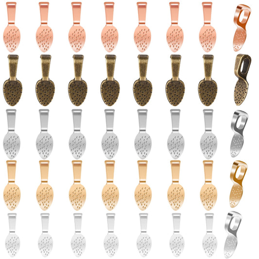200 Pcs Spoon Glue On Bails Pendants Flat Pendant Bails 5 Colors Jewelry Bails Plated Oval Glue On Earring Bails Small Pendant Bails Necklace Bails for DIY Crafts and Jewelry Making Supplies