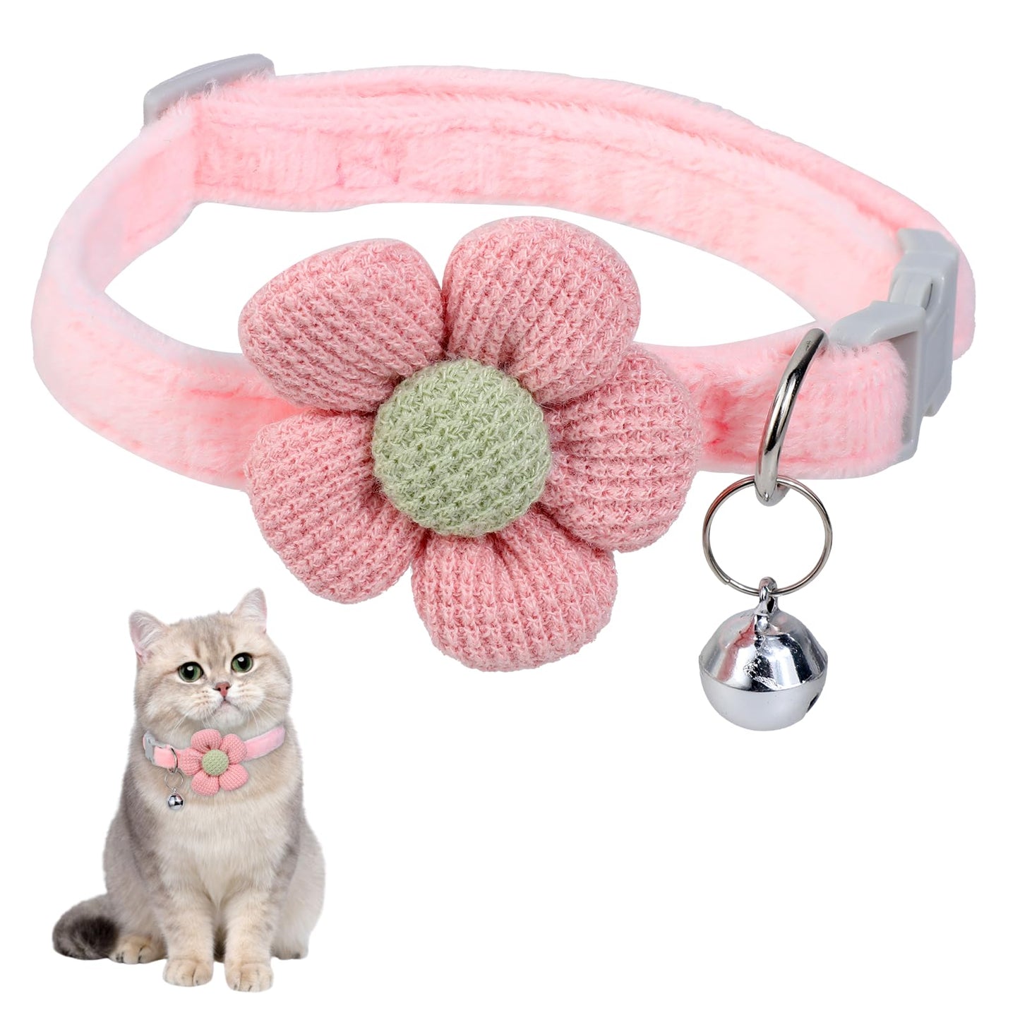 Small Dog Collar with Flower Puppy Pink Collar with Bell Adjustable Little Dog Collar with Bells for Small Dogs Small Puppy Collar Cute Thin Dog Collars for Small Medium Large Females Dogs
