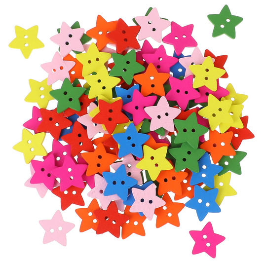 100Pcs Wooden Star Buttons 2 Holes Sewing Buttons Colorful Small Wooden Star Buttons for Craft, Star Sewing Buttons with 2 Holes, Decoration Button for DIY Art Crafts, Clothes (Size: 0.7")