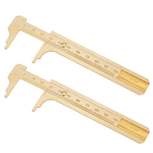 2 Pack 100mm Small Brass Vernier Caliper Metal Calipers Ruler, Pocket Vernier Caliper Brass Handy Caliper with Double Scales MM/Inch, Portable Pocket Short Calipers Measuring Tool