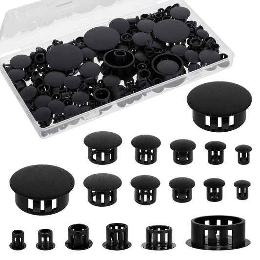 155pcs 6 Sizes Plastic Hole Plugs, Black Hole Plugs 5mm (0.19"), 6mm (1/4"), 8mm (5/16"),10mm (3/8"), 13mm (1/2"), 25mm/(1"),Plastic Plugs for Holes Cabinet Hole Plugs Screw Hole Plugs Plastic Plugs