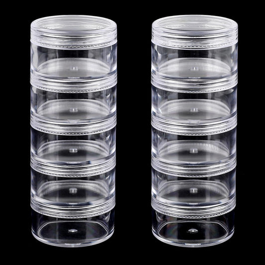 Plastic Round Storage Jars Stackable Plastic Containers Clear Cosmetic Storage Box Art Craft Accessory Organizer Box Bead Storage Round Organizer Jars for Jewelry Beads Buttons (2 Sets 5 Layer)