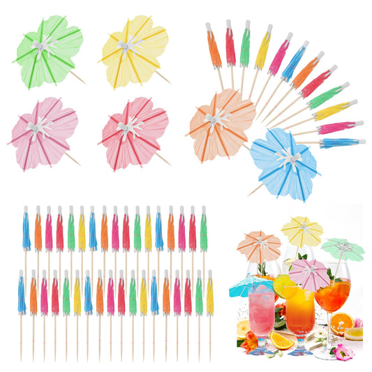 Drink Umbrellas, 50 Pcs Cocktail Picks Mini Paper Umbrellas, Cupcake Topper Summer Day Colorful Drink Umbrellas Tropical Party Decorations for Hawaiian Beach Holiday Party Supplies (Mixed Colors)