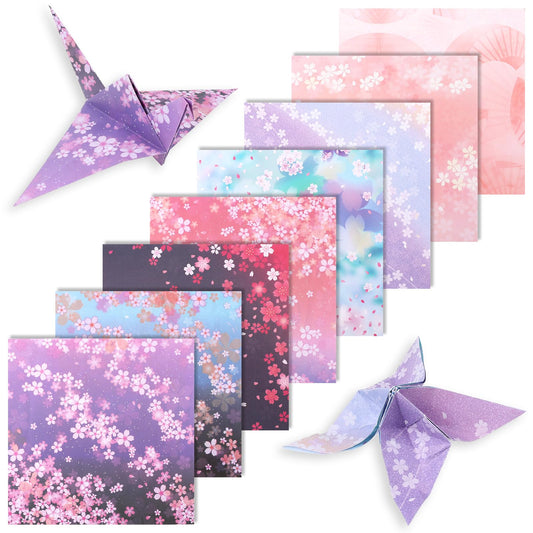 Origami Paper, 120 Sheets 15 x 15 cm Folding Paper with Cherry Blossom Pattern, Double-Sided Coloured Origami Paper, 8 Styles, Easy Foldable Washi Paper for Craft Projects