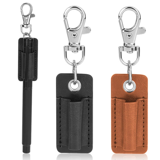 2 Pieces Pen Lanyard Holder, Pen Holder Clip Lanyard Anti-Lost, Pen Holder Clip for Neck Lanyard Portable Pu Leather Neck Pen Holder Keychain Pen Holder for Clipboard Badge Keychain Pen Holder