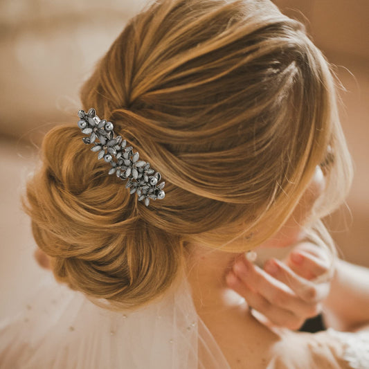Antique Crystal Barrette Rhinestone Pearl Hair Clips Metal Retro French Hair Clips Retro Vintage Metal French Barrette Vintage Light Gray Alloy Spring Barrette for Women Bridal Wedding
