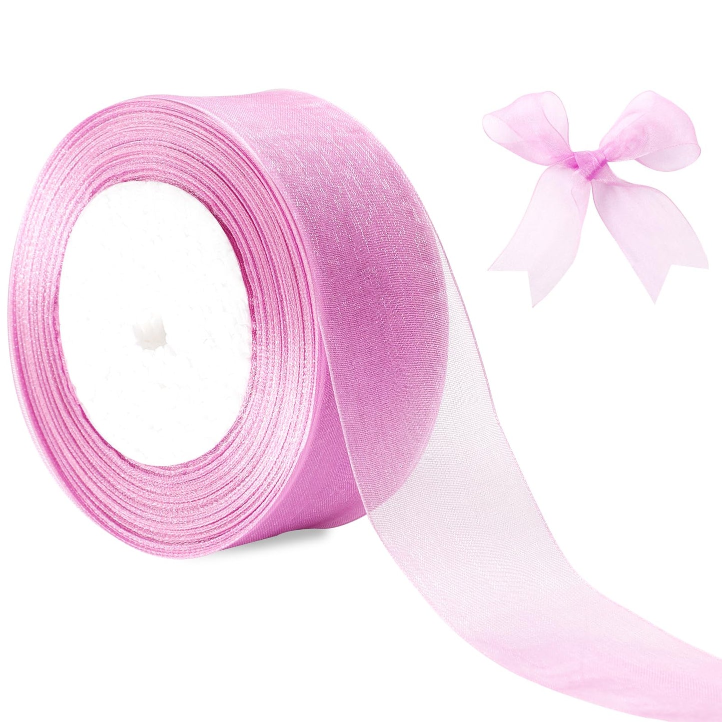 Rose Pink Sheer Ribbon 40mm x 45m Organza Ribbon Baby Pink Ribbon Thin Gift Ribbon for Flower Wrapping DIY Sewing Project Wedding Valentine's Day Anniversary Decoration