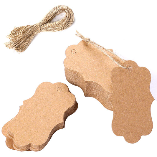 100Pcs Kraft Paper Tag with String Blank Brown Gift Labels Kraft Hanging Paper Cards Price Label Tag for Christmas Birthday Gift Wedding Favour Decoration