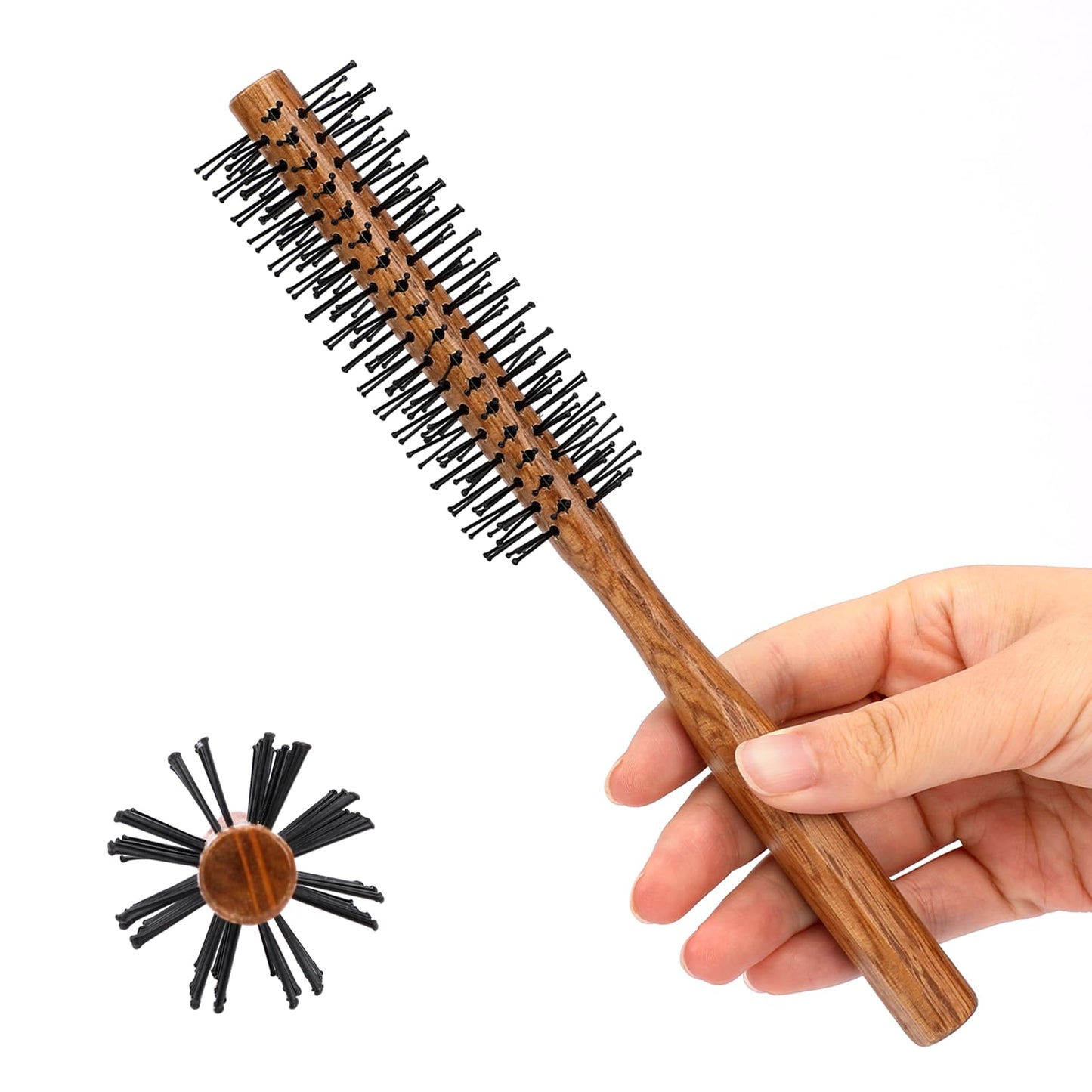 Small Round Hair Brush, Professional Round Brushes for Blow Drying Nylon Bristles Roller Blow Dry Brush Slick Back Hair Brush Round Styling Brush Men Beard Round Brush for Smoothing, Curls, Bangs