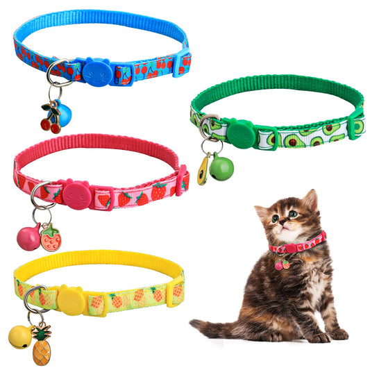 4Pcs Cat Collars, Kitten Collar with Bell, Colorful Cat Collars for Boy Cats, Adjustable Small Collars, Cat Collars with Pendant, Adjustable Pet Collar (Adjustable 7.48" - 12.5")