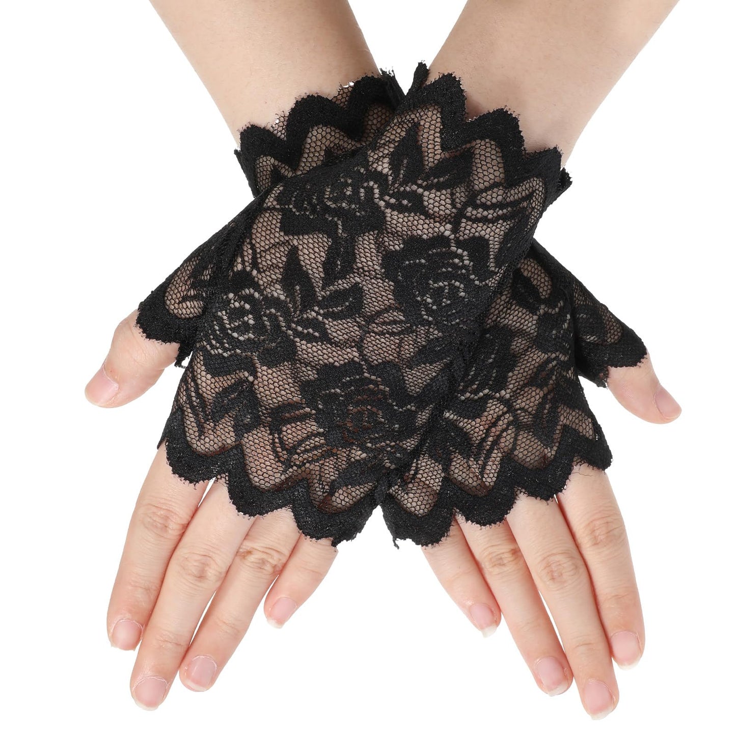 InnoHHustle Fingerless Lace Gloves, Elegant Short Gloves Lace